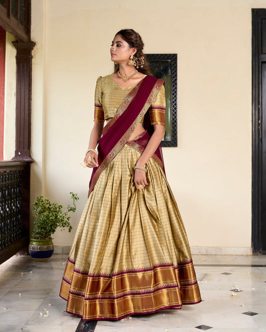 Sounth Indian Chiku Color Traditional Lehenga Choli