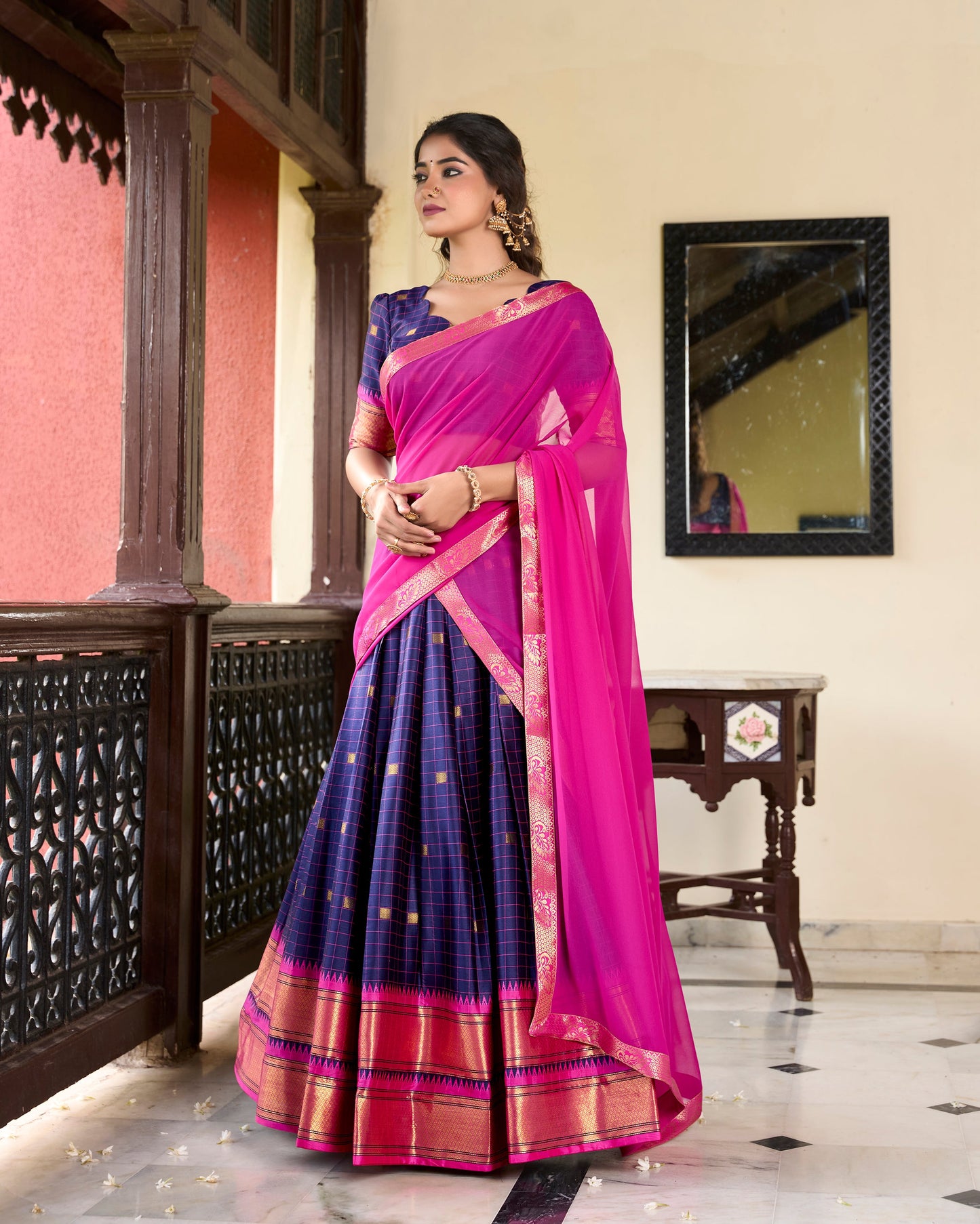 Sounth Indian Navy Blue Color Traditional Lehenga Choli