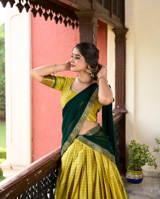 Sounth Indian Parrot Green Color Traditional Lehenga Choli