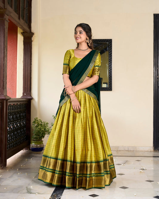 Sounth Indian Parrot Green Color Traditional Lehenga Choli