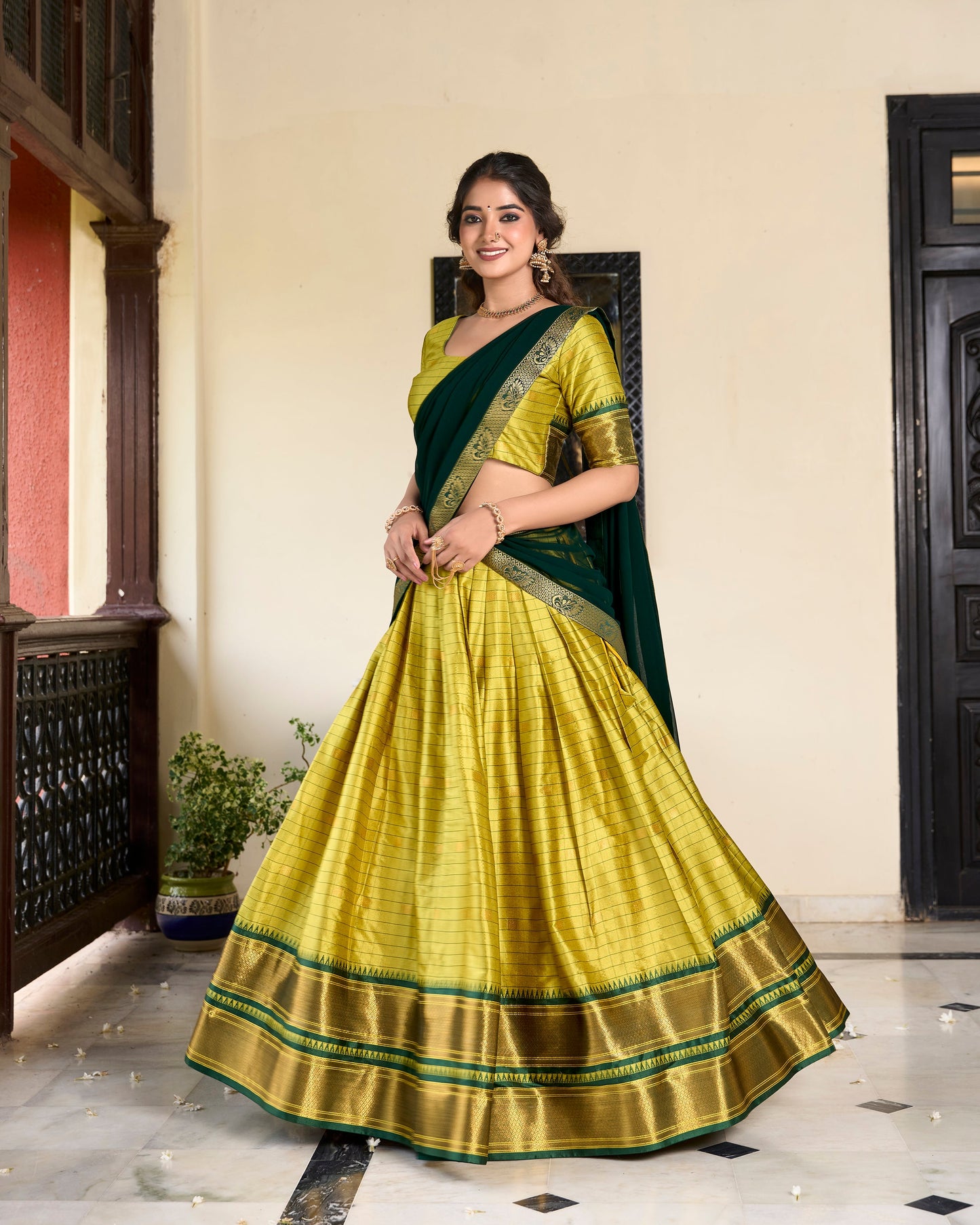 Sounth Indian Parrot Green Color Traditional Lehenga Choli