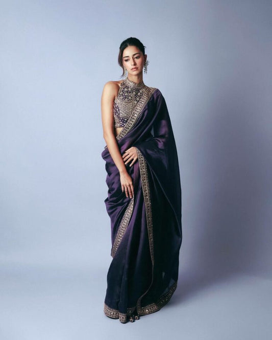 Ananya Pandey Jimmy Choo Silk Party Wear Saree