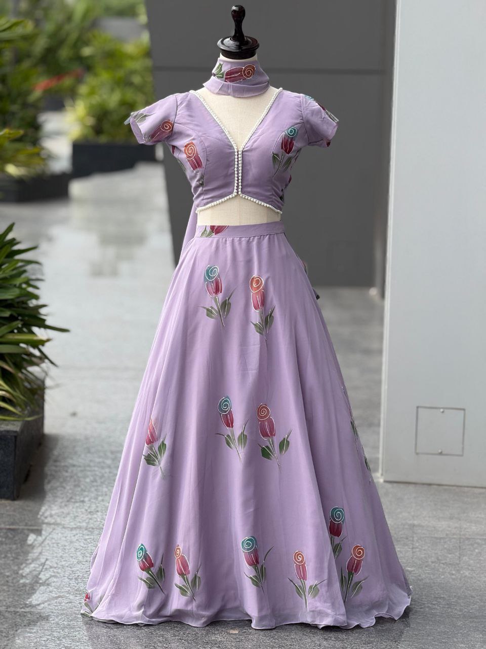 Designer Party Wear Lehenga Choli – Mauve Pure Organza | Anarkalion