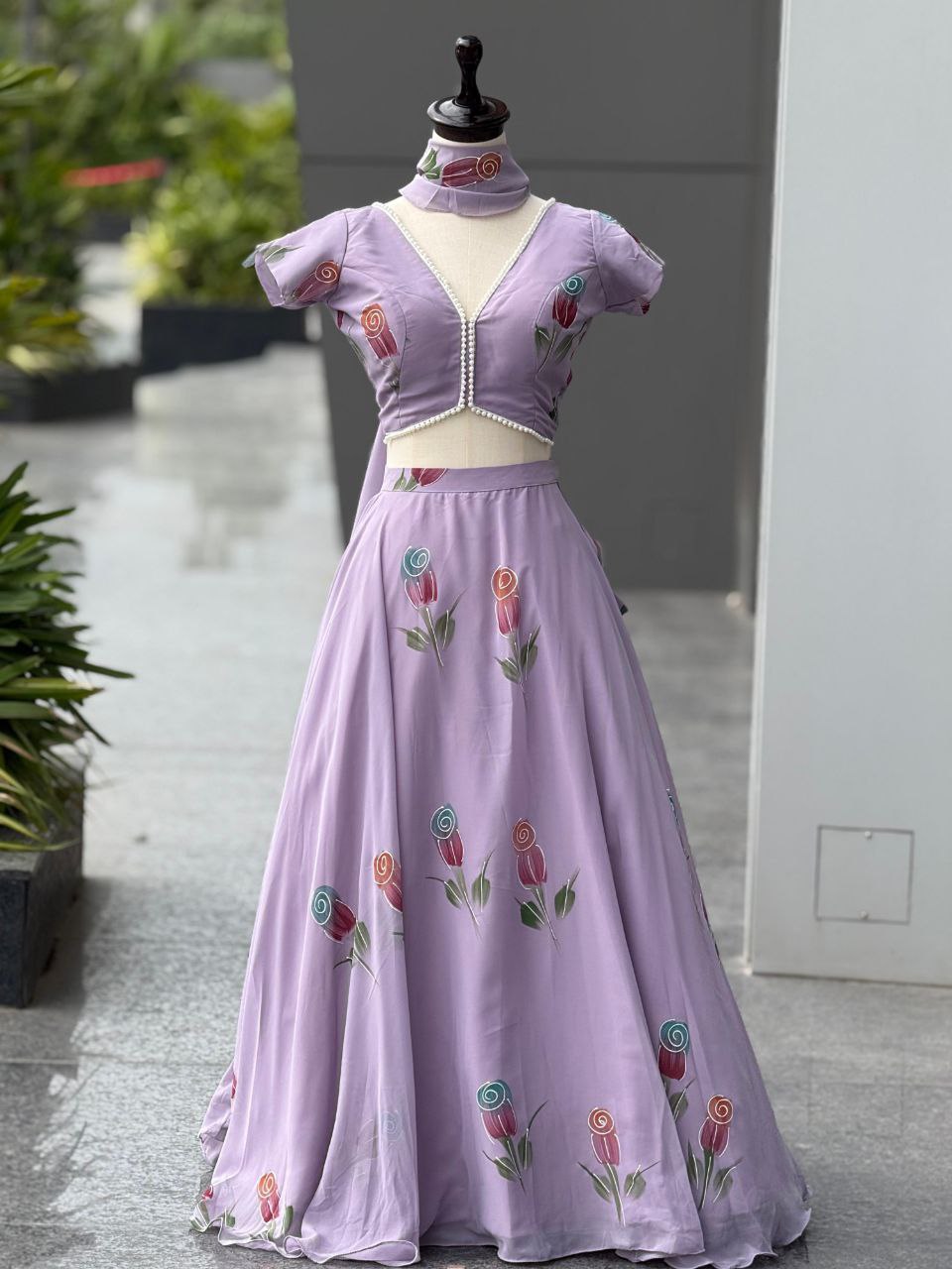 Designer Party Wear Lehenga Choli – Mauve Pure Organza | Anarkalion