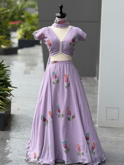Designer Party Wear Lehenga Choli – Mauve Pure Organza | Anarkalion