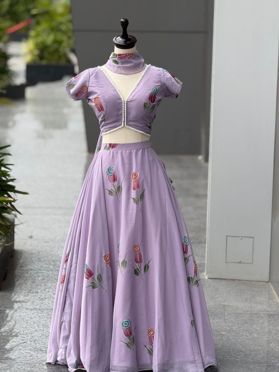 Designer Party Wear Lehenga Choli – Mauve Pure Organza | Anarkalion