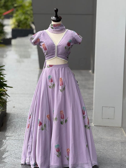 Designer Party Wear Lehenga Choli – Mauve Pure Organza | Anarkalion