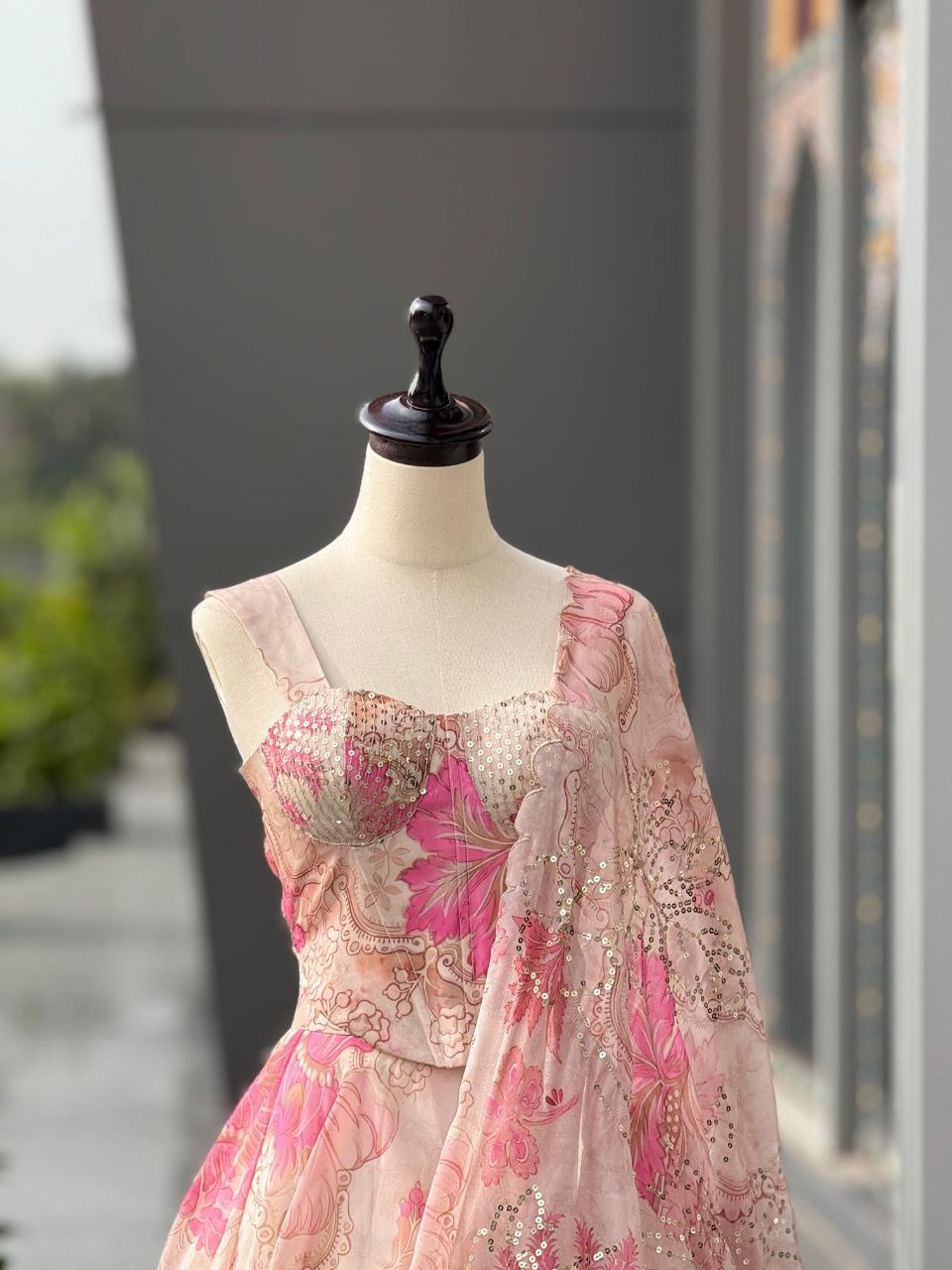 Party Wear Lehenga Choli – Pink Pure Organza | Anarkalion