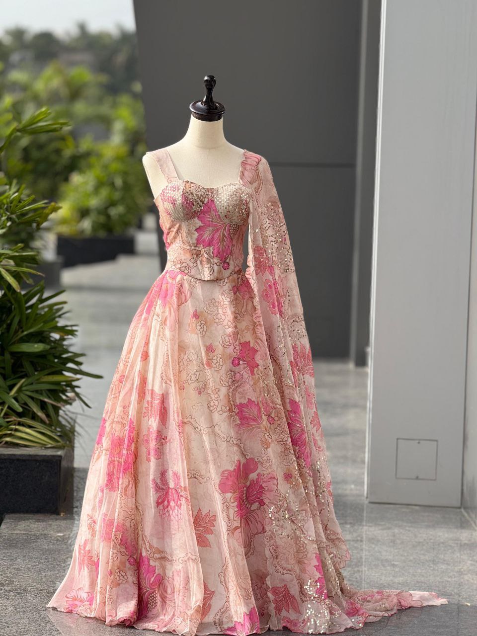 Party Wear Lehenga Choli – Pink Pure Organza | Anarkalion