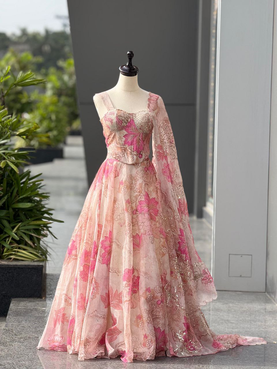 Party Wear Lehenga Choli – Pink Pure Organza | Anarkalion