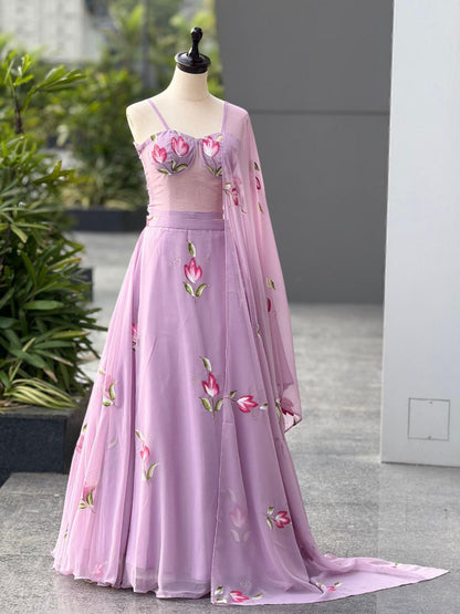Party Wear Lehenga Choli – Mauve Pure Georgette | Anarkalion