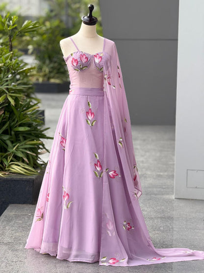 Party Wear Lehenga Choli – Mauve Pure Georgette | Anarkalion