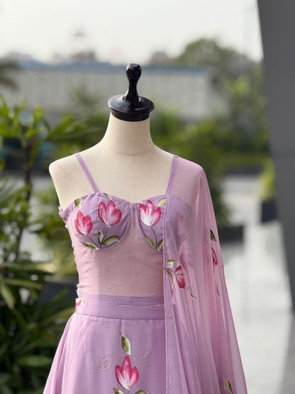 Party Wear Lehenga Choli – Mauve Pure Georgette | Anarkalion