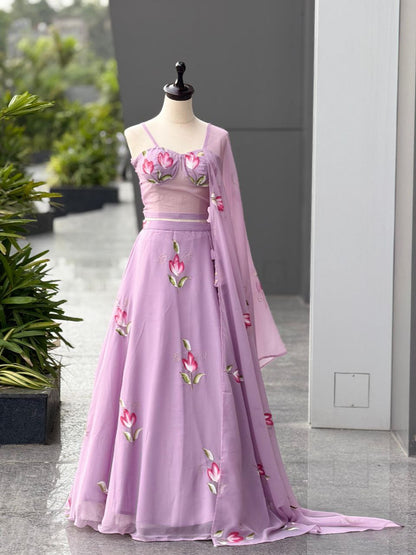 Party Wear Lehenga Choli – Mauve Pure Georgette | Anarkalion