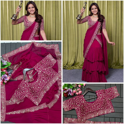 Vaishnavi Chaitanya Party wear Lehenga Saree With Stitched Blouse