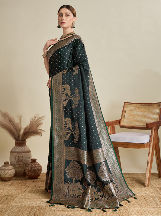 Green Color Soft Silk Zari Weaving Saree for Wedding And Party