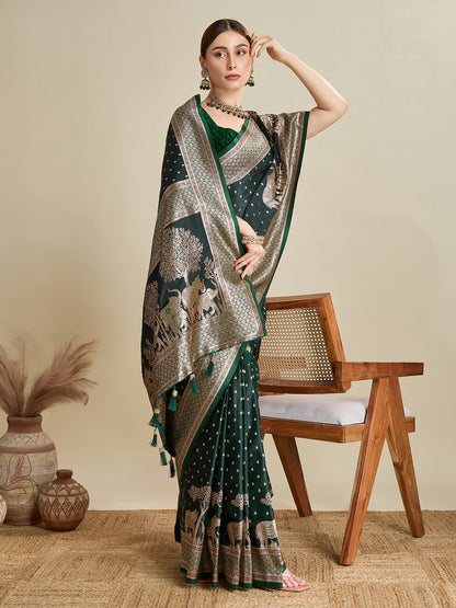 Green Color Soft Silk Zari Weaving Saree for Wedding And Party