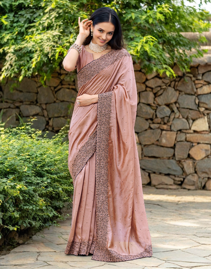 Rangoli Silk Siroski Work Party Wear Saree (Peach)