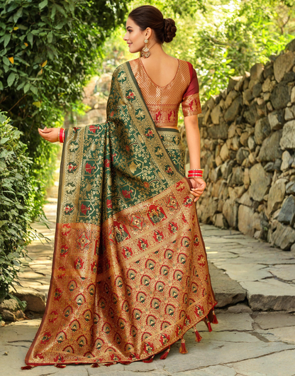 Amazing Green Color Silk Weaving Work Paithani Party Wear Saree