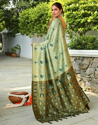 Amazing Mahendi Color Silk Weaving Work Paithani Party Wear Saree