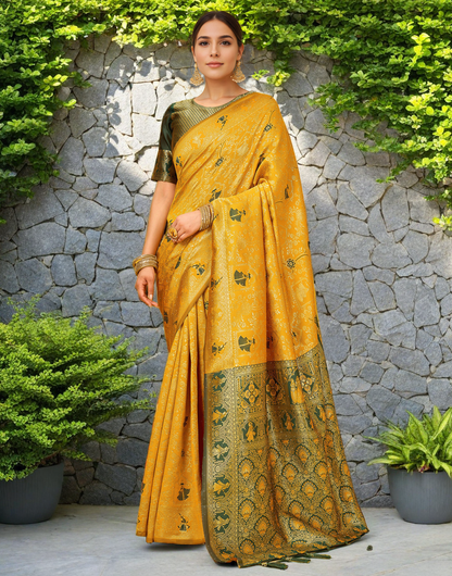 Amazing Musturd Color Silk Weaving Work Paithani Party Wear Saree