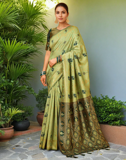 Amazing Olive Green Color Silk Weaving Work Paithani Party Wear Saree