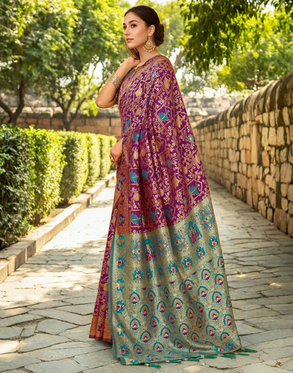 Amazing Purple Color Silk Weaving Work Paithani Party Wear Saree