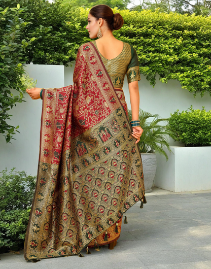 Amazing Red Color Silk Weaving Work Paithani Party Wear Saree