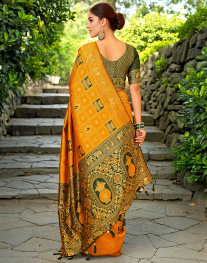 Musturd Color Silk Weaving Work Paithani Designer Saree