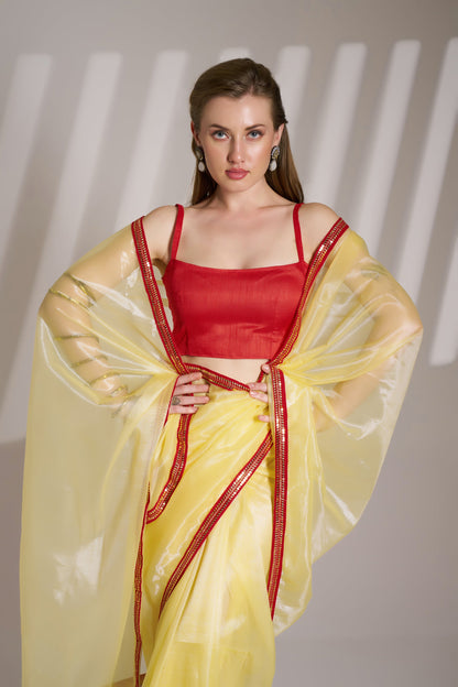 Yellow Color Twill Net Saree with Designer Lace – Party Wear Saree