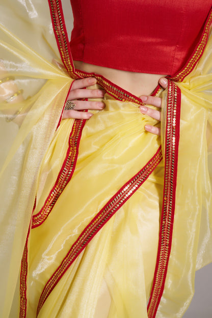 Yellow Color Twill Net Saree with Designer Lace – Party Wear Saree