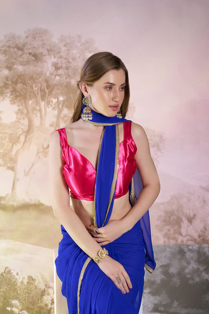Blue Georgette Saree with Designer Lace – Party Wear Saree
