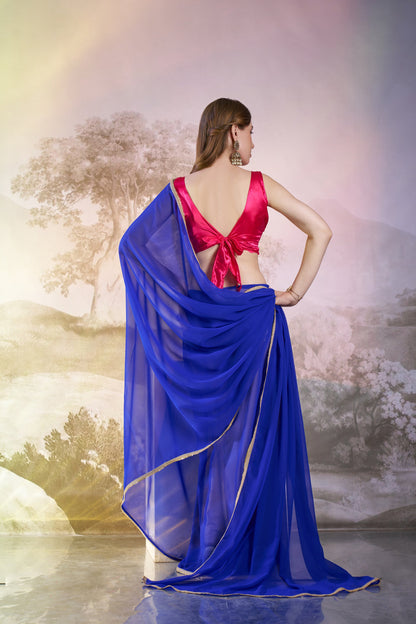 Blue Georgette Saree with Designer Lace – Party Wear Saree