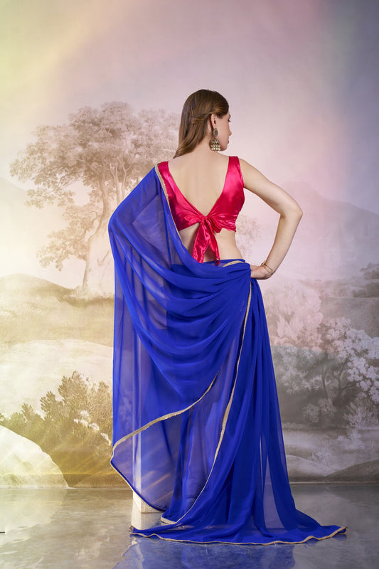 Blue Georgette Saree with Designer Lace – Party Wear Saree