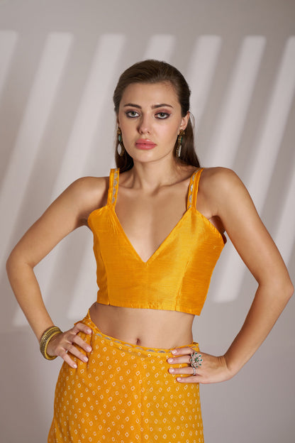 Yellow Georgette Laheriya Print Party Wear Saree with Fancy Lace
