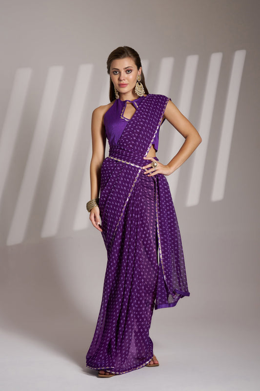 Purple Georgette Printed Party Wear Saree with Fancy Lace