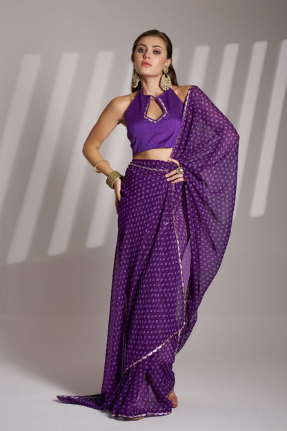 Purple Georgette Printed Party Wear Saree with Fancy Lace