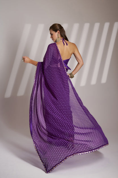 Purple Georgette Printed Party Wear Saree with Fancy Lace
