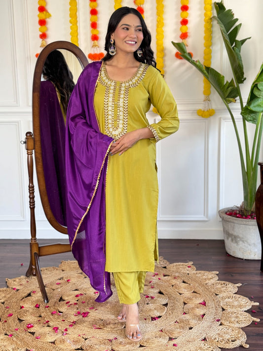 Liril Color Rayon Slub Kurti Pant Set