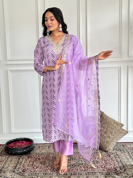 Lavender Color Franch Crepe Designer Kurti Pant Set