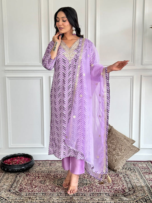 Lavender Color Franch Crepe Designer Kurti Pant Set