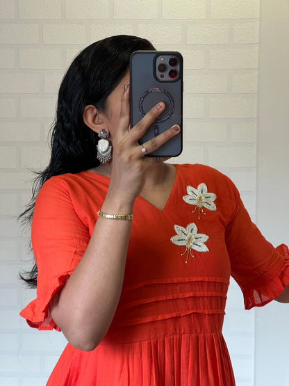New Amazing Orange Color Hand Maggam Work Kurti