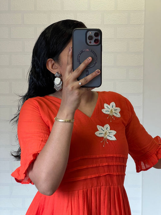 New Amazing Orange Color Hand Maggam Work Kurti