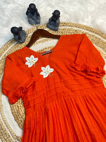 New Amazing Orange Color Hand Maggam Work Kurti
