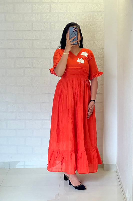 New Amazing Orange Color Hand Maggam Work Kurti