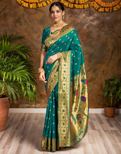 Green Color Silk Weaving Work Paithani Saree