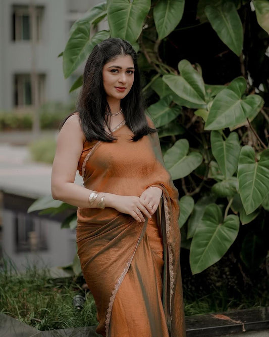 Amazing New Trending Rich Chiffon Peach Color Party wear saree