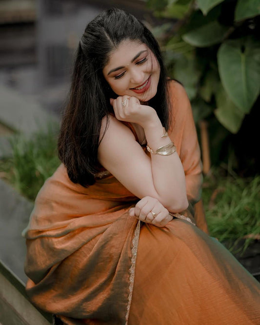 Amazing New Trending Rich Chiffon Peach Color Party wear saree