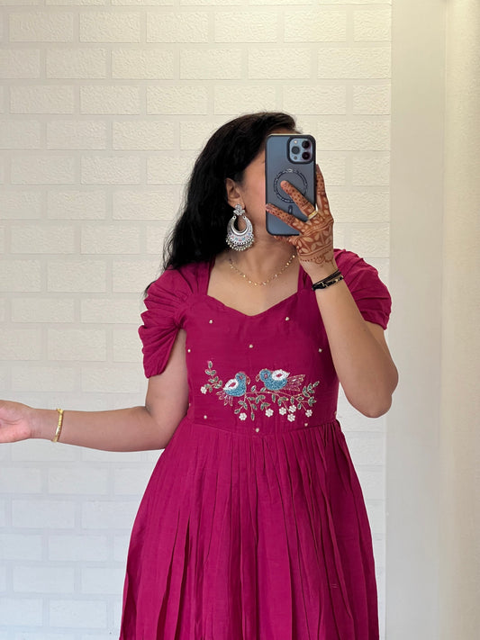 New Pink Color Pure Mul Cotton Hand Maggam work Kurti