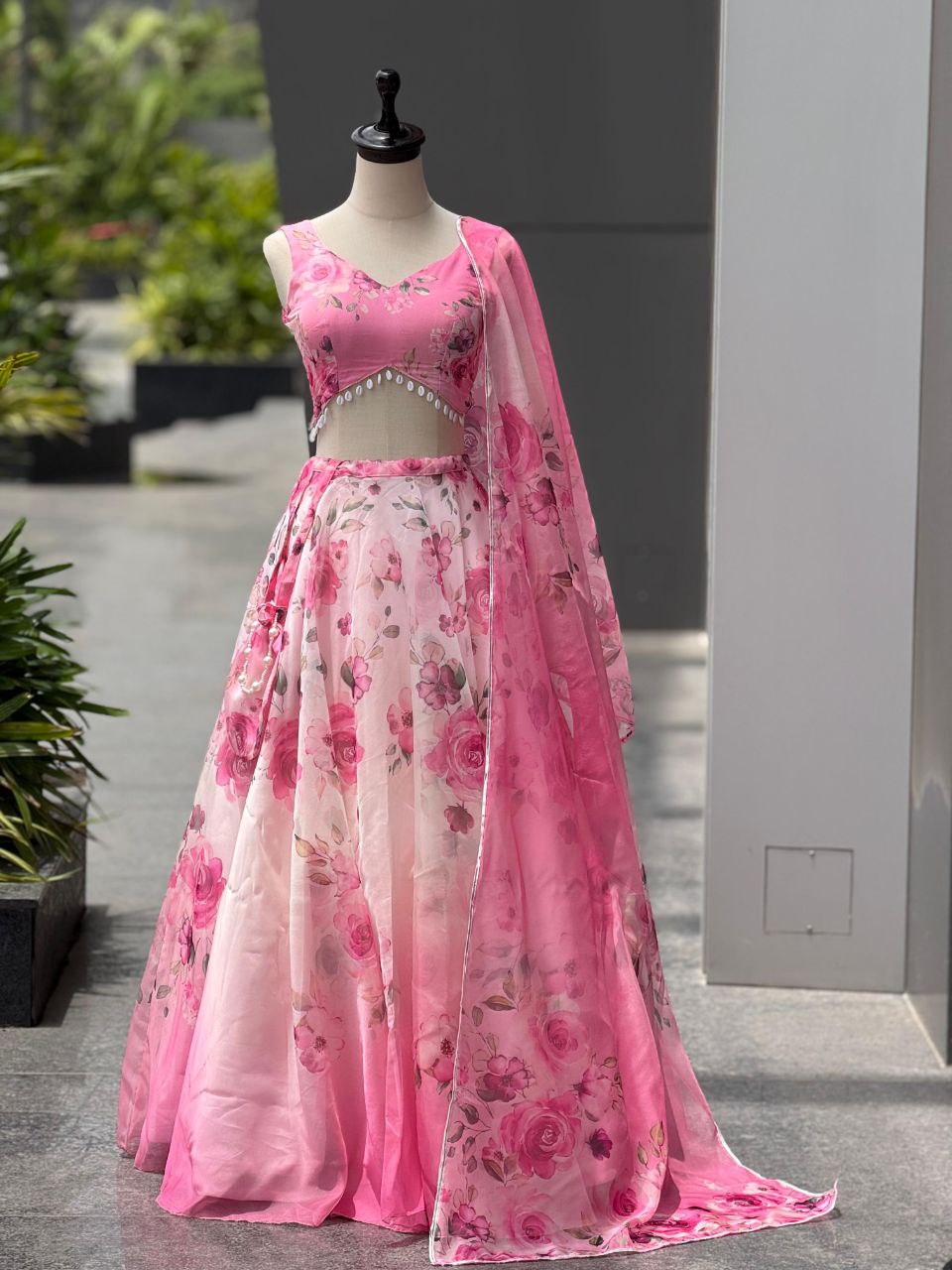 Party Wear Lehenga Choli – Pink Pure Organza | Anarkalion